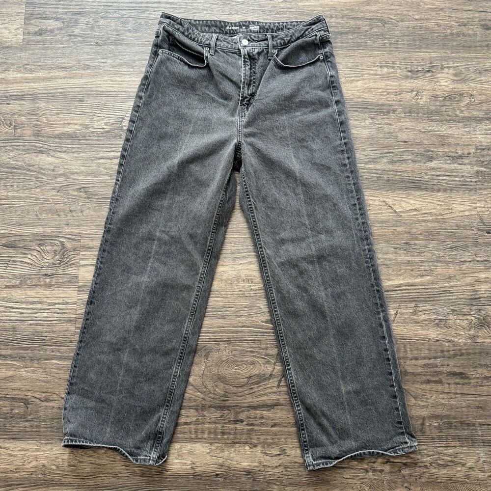 Old Navy Extra High Rise Wide Leg Jeans Size 12 32x30 Black Baggy Stretch Denim